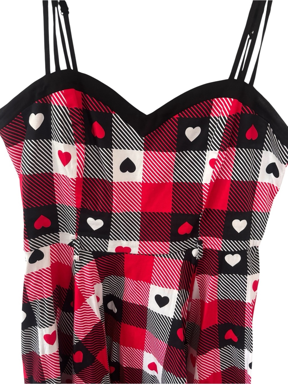 Collectif Retro Red Plaid Heart-Print Dress Fit & Flare Size 14